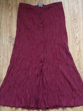 red and white stripped maxi skirt with buttons